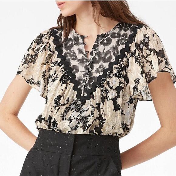 Rebecca Taylor Gold Leaf Top Black Combination Floral Size 0 Feminine Romantic - Picture 12 of 14